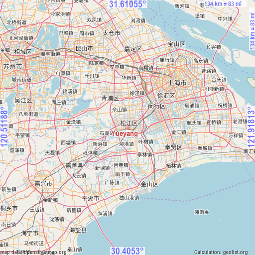 Yueyang on map