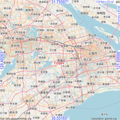 Yingpu on map