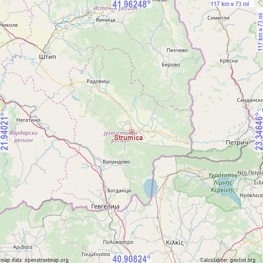 Strumica on map