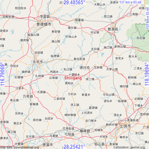 Shiligang on map