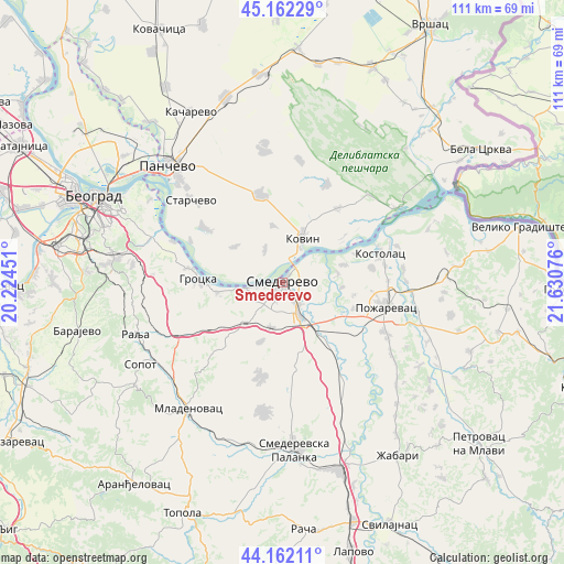 Smederevo on map