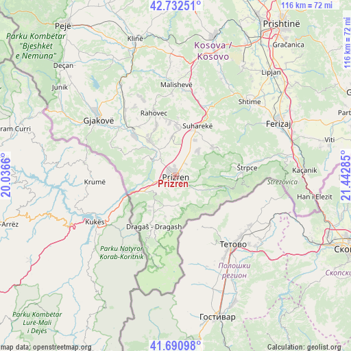 Prizren on map