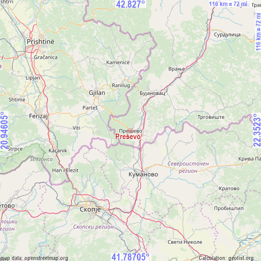 Preševo on map