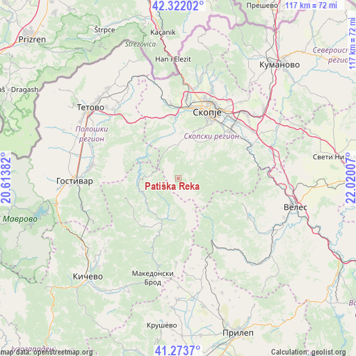 Patiška Reka on map