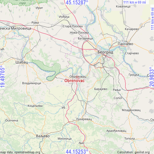 Obrenovac on map