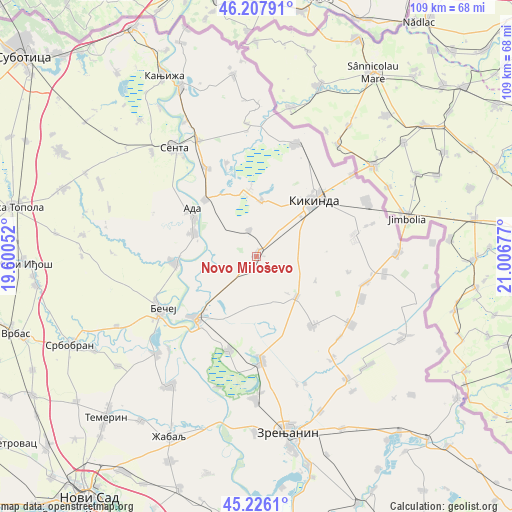 Novo Miloševo on map