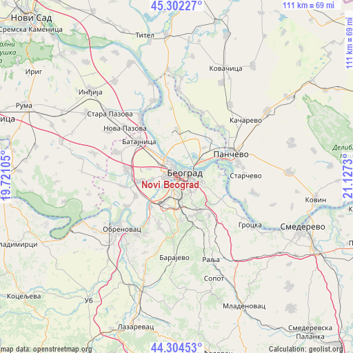 Novi Beograd on map