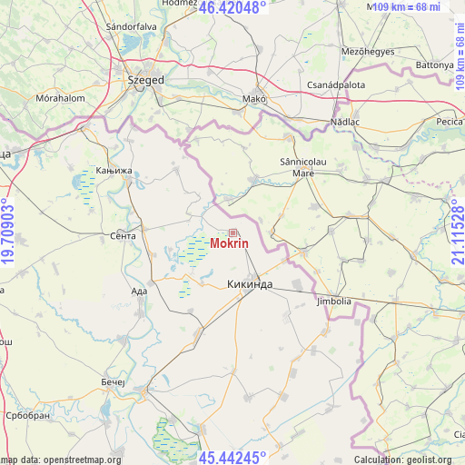 Mokrin on map