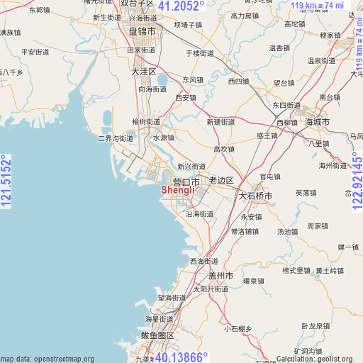 Shengli on map