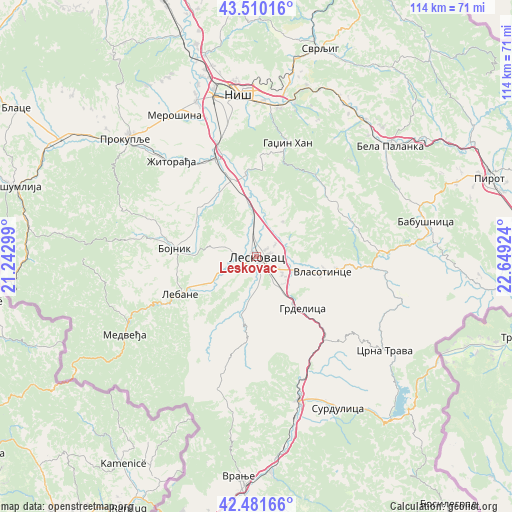 Leskovac on map