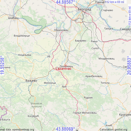 Lazarevac on map
