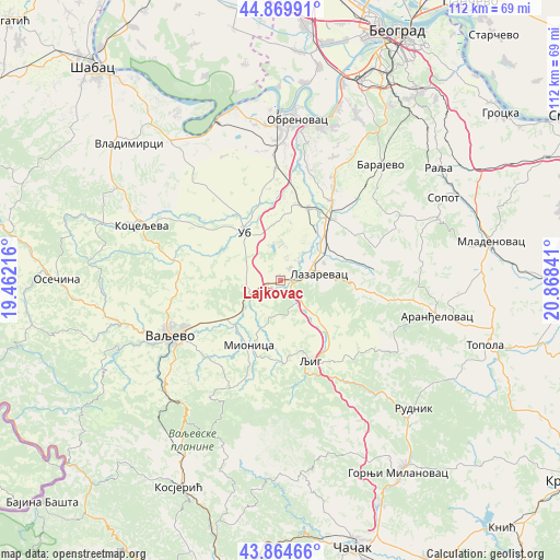 Lajkovac on map