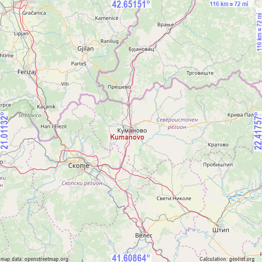 Kumanovo on map