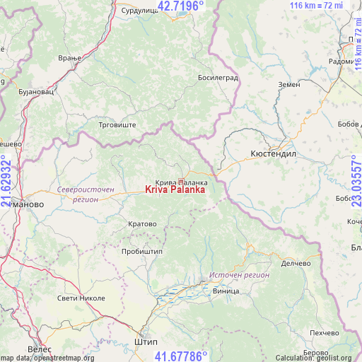 Kriva Palanka on map