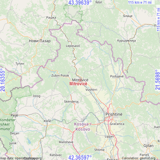 Mitrovicë on map