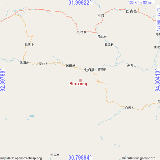Biruxong on map