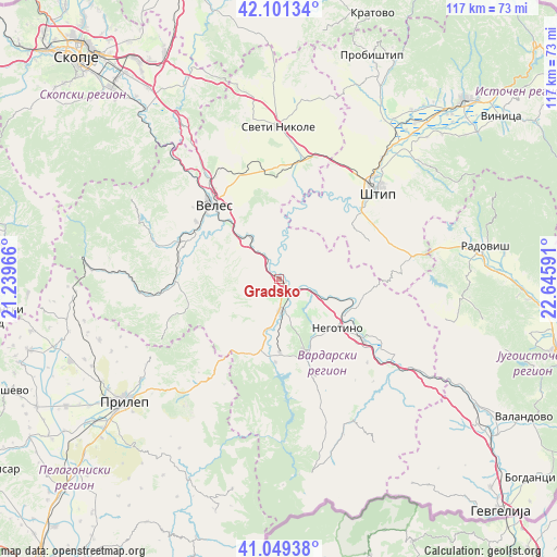 Gradsko on map