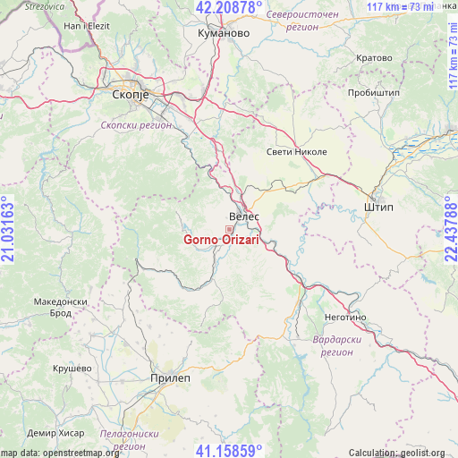 Gorno Orizari on map
