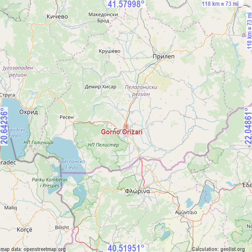 Gorno Orizari on map