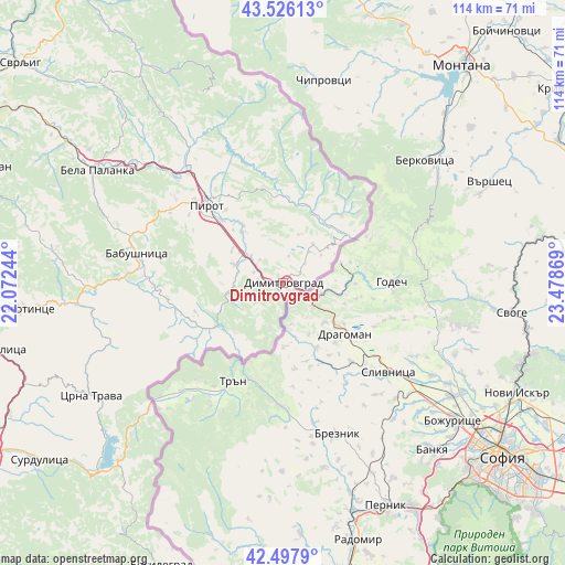 Dimitrovgrad on map