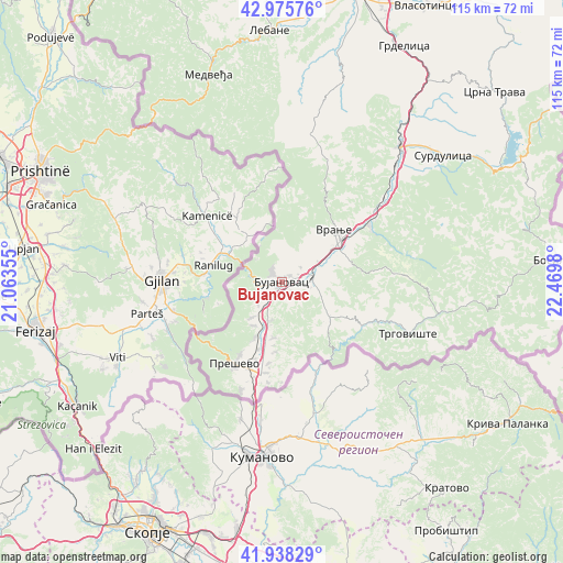 Bujanovac on map