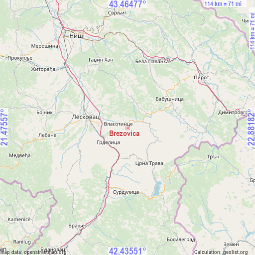 Brezovica on map