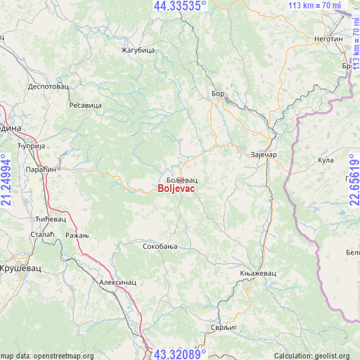 Boljevac on map