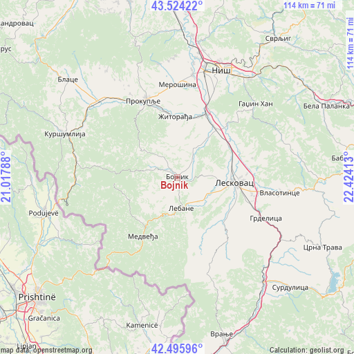 Bojnik on map