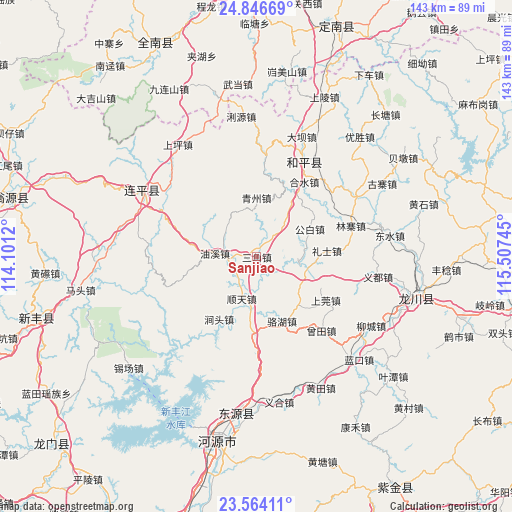 Sanjiao on map