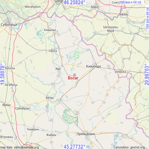 Bočar on map