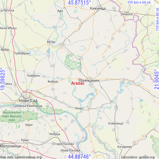 Aradac on map