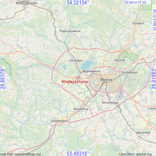 Khatsyezhyna on map