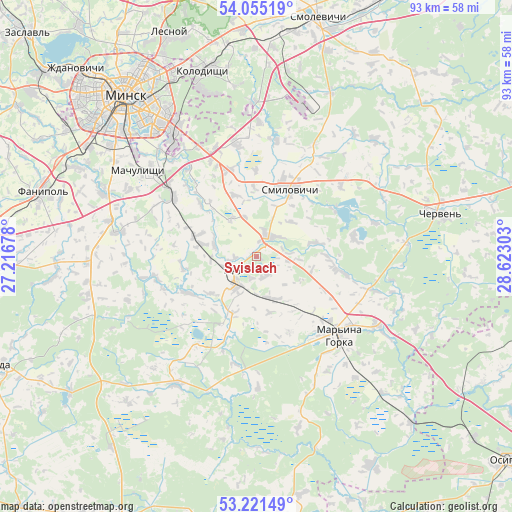 Svislach on map