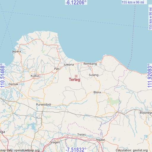 Terteg on map