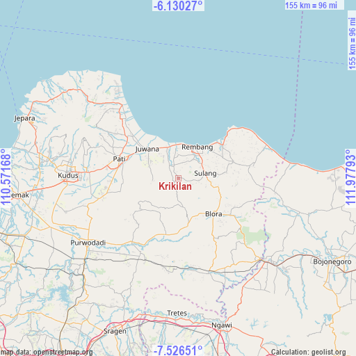 Krikilan on map