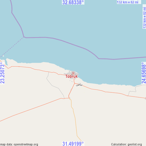Tobruk on map