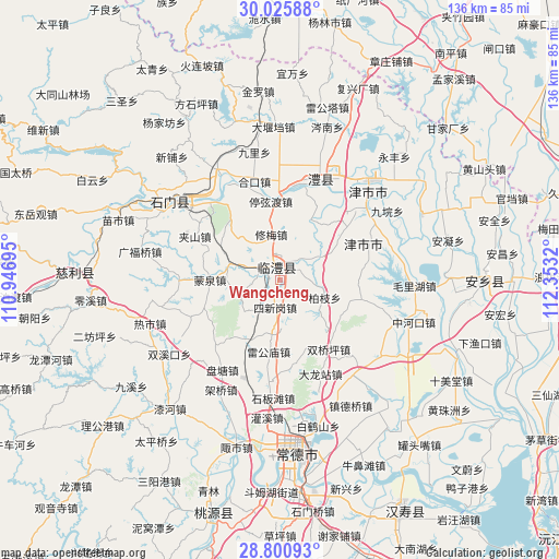 Wangcheng on map