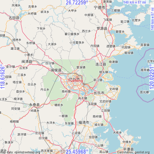 Yuefeng on map