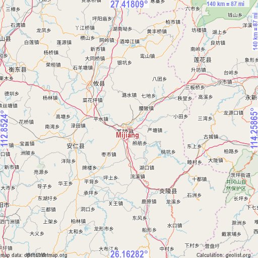 Mijiang on map