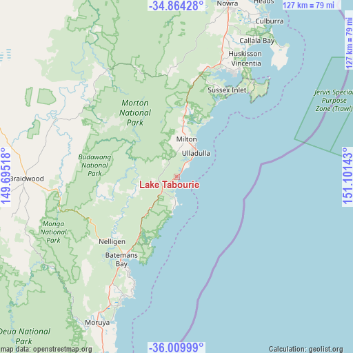 Lake Tabourie on map