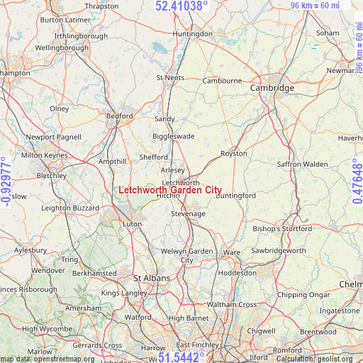 Letchworth Garden City on map