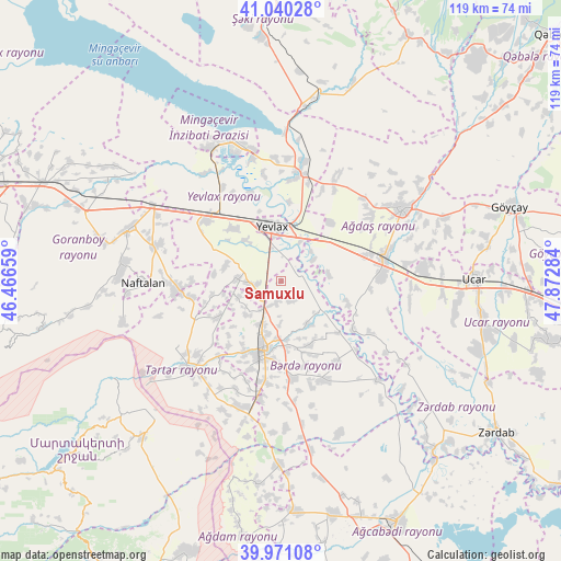 Samuxlu on map