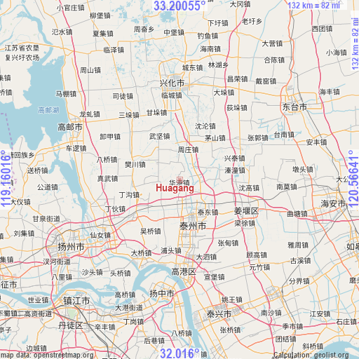 Huagang on map