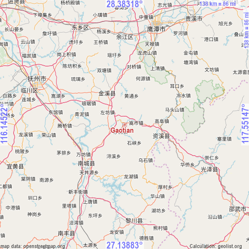 Gaotian on map