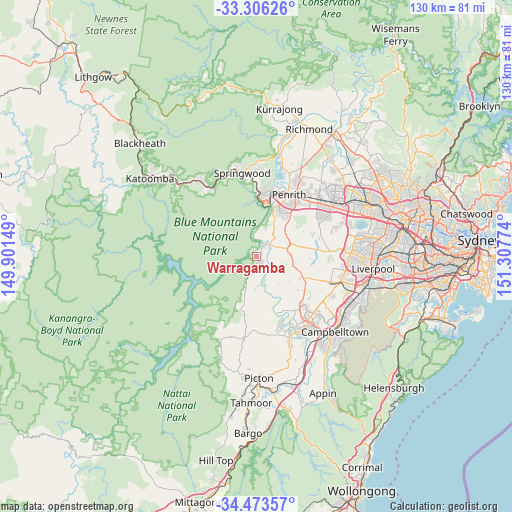 Warragamba on map