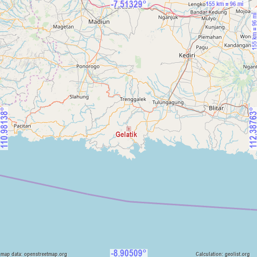 Gelatik on map
