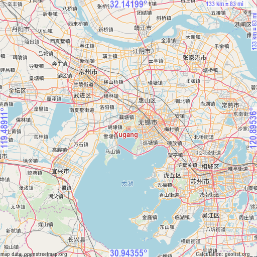 Yugang on map