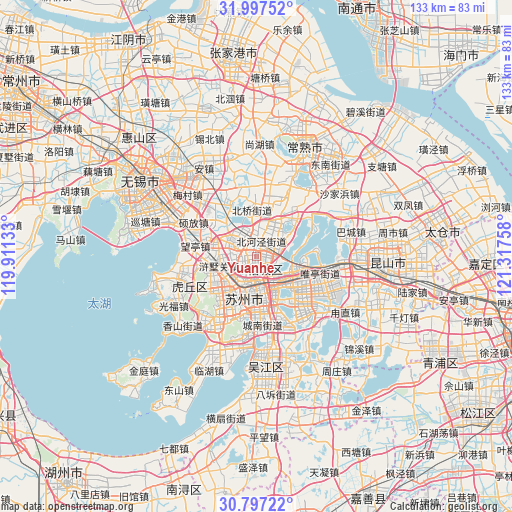 Yuanhe on map