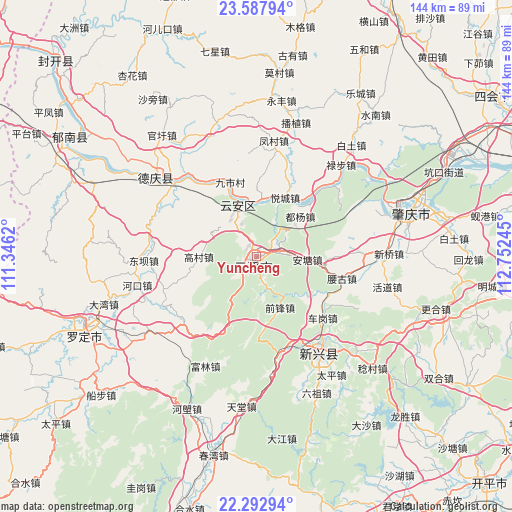 Yuncheng on map