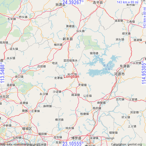 Longtian on map